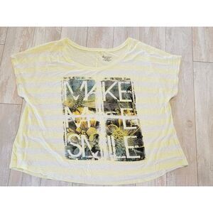 Lane Bryant 22/24‎ Yellow Striped Slub Tee Make Me Smile Beaded Semi Sheer SS 2X